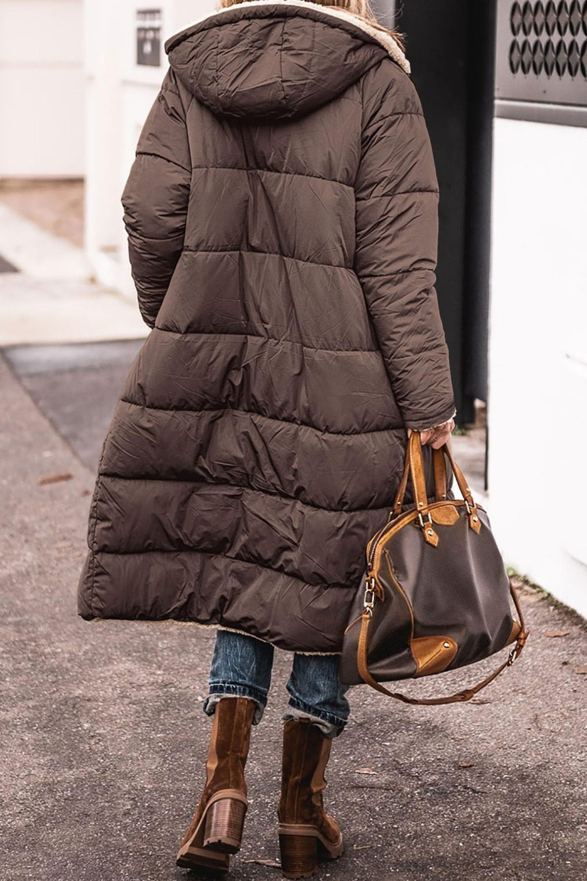 Women's Long Hooded Puffer Coat Sherpa Lined Winter