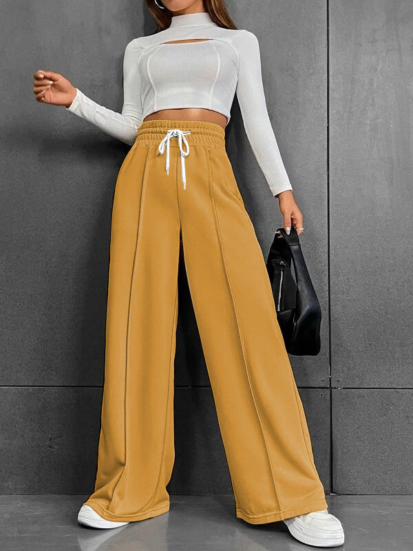 Womens High Waisted Drawstring Wide Leg Sweatpants