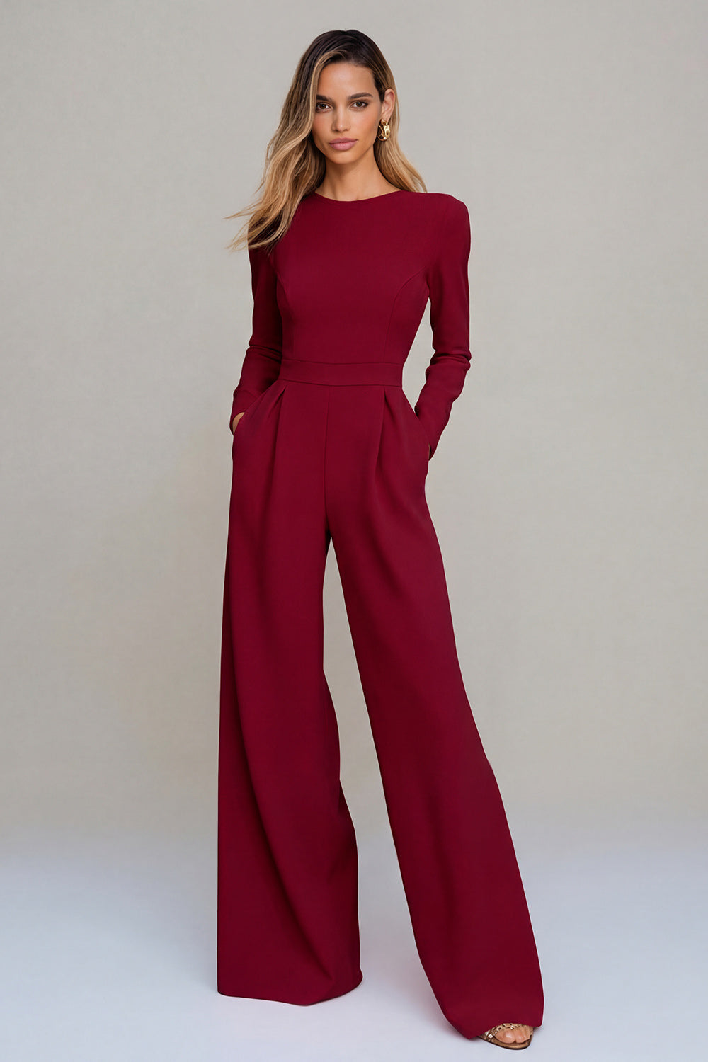 Women's Long Sleeve Wide Leg Jumpsuit Business Casual