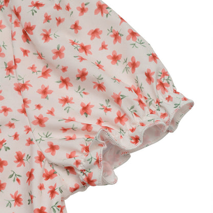 Floral Puff Sleeve V-Neck Backless Mini Summer Dress