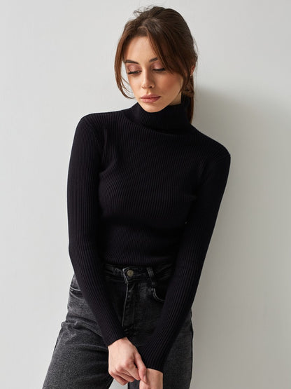 Women's Ribbed Turtleneck Knit Sweater Top