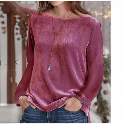 Women's Velvet Crew Neck Long Sleeve Sweatshirt
