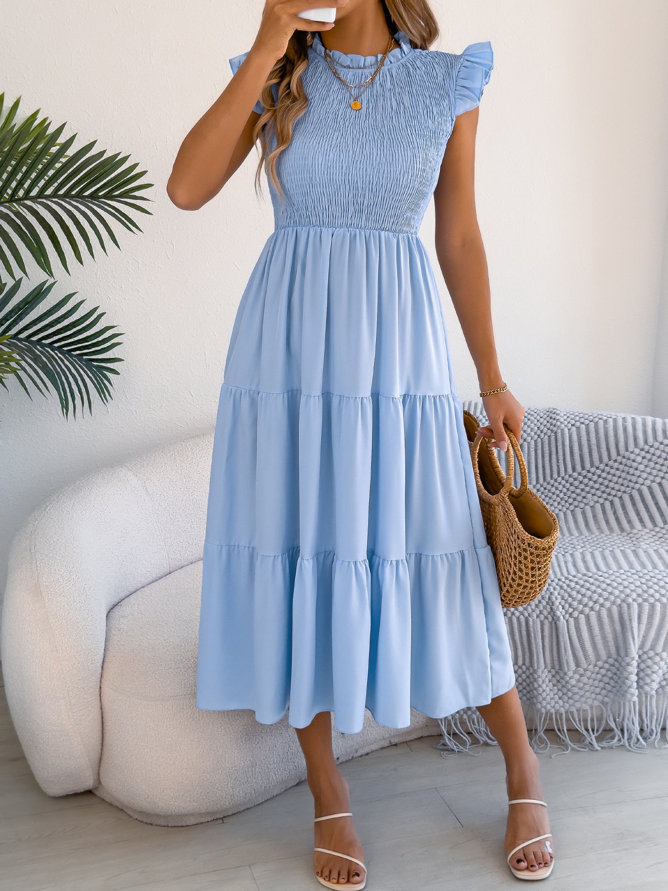 Smocked Ruffle Sleeve Tiered Maxi Dress