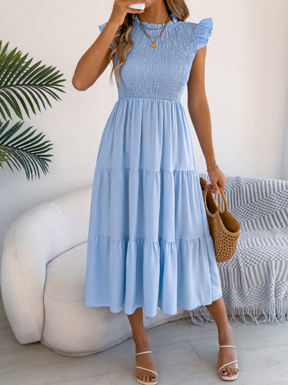 Smocked Ruffle Sleeve Tiered Maxi Dress