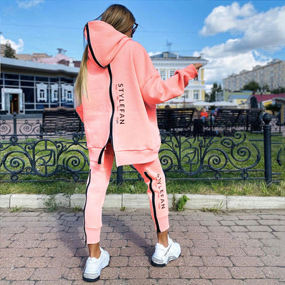 Women's Oversized Letter Print Zip Hoodie Jogger Set