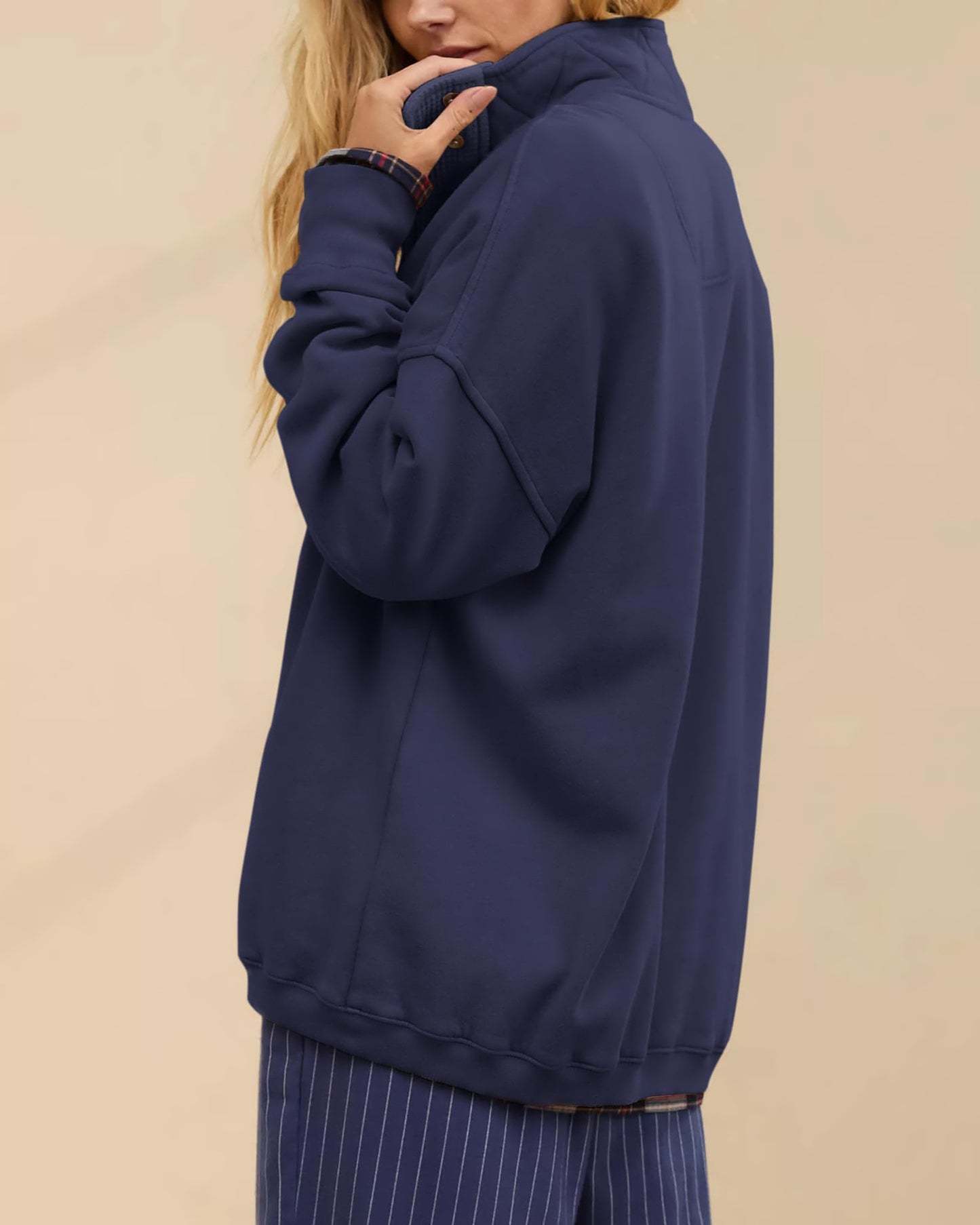 Half Snap Pullover Sweatshirt Oversized Long Sleeve