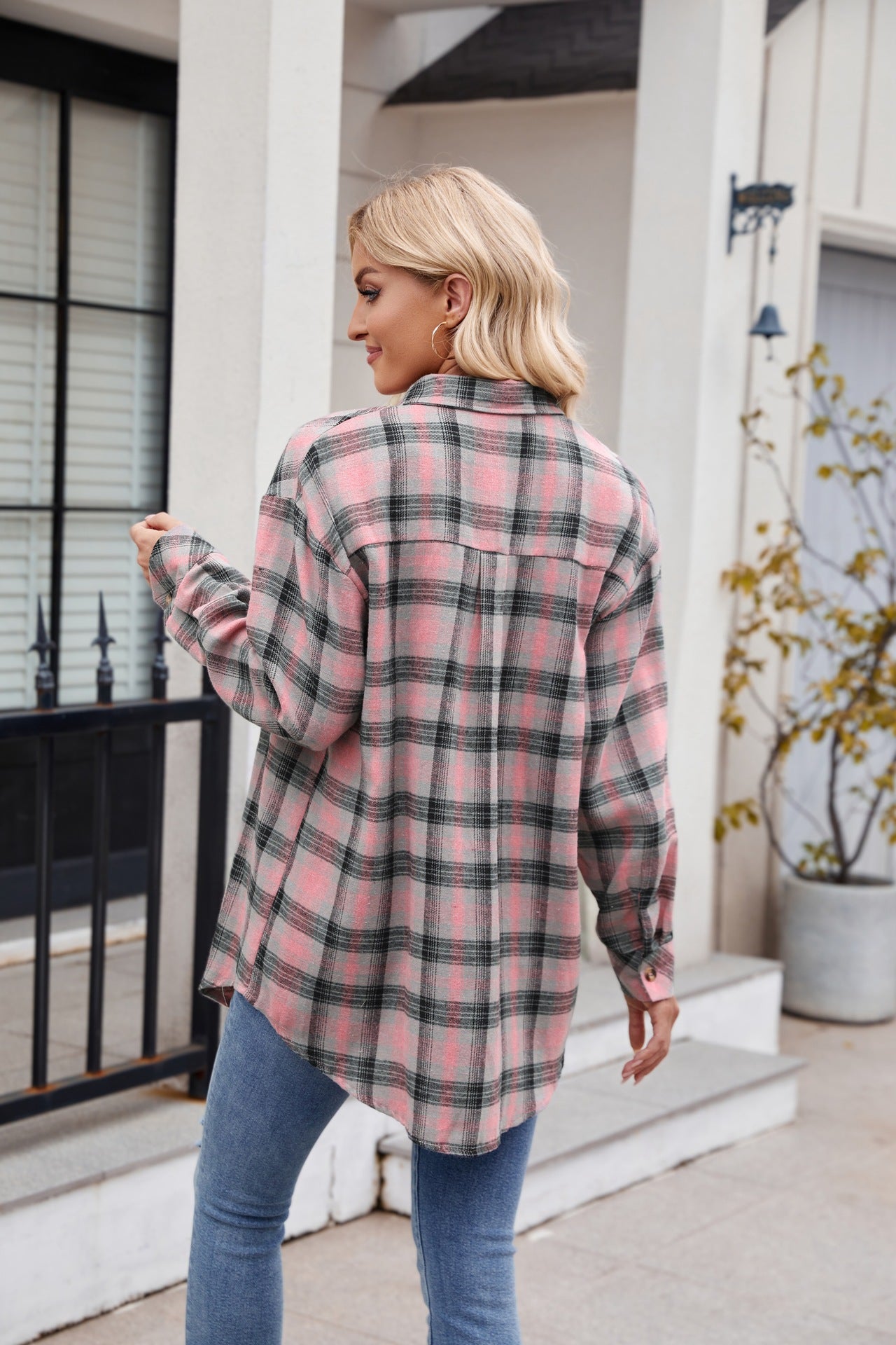Plaid Flannel Button-Down Shirt for Women