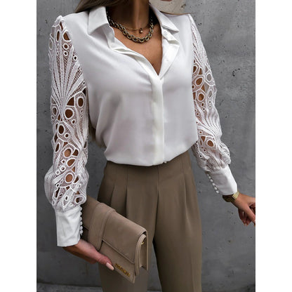 Women's Crochet Lace Sleeve Button Down Blouse