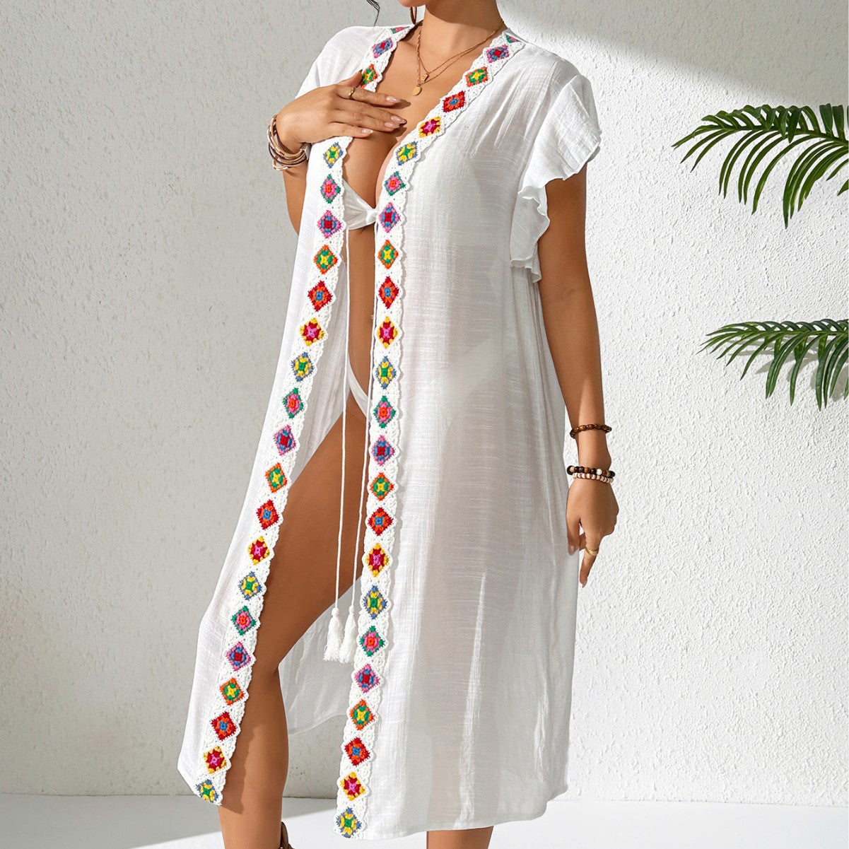 Womens Boho Crochet Beach Cover Up Dress Swimwear