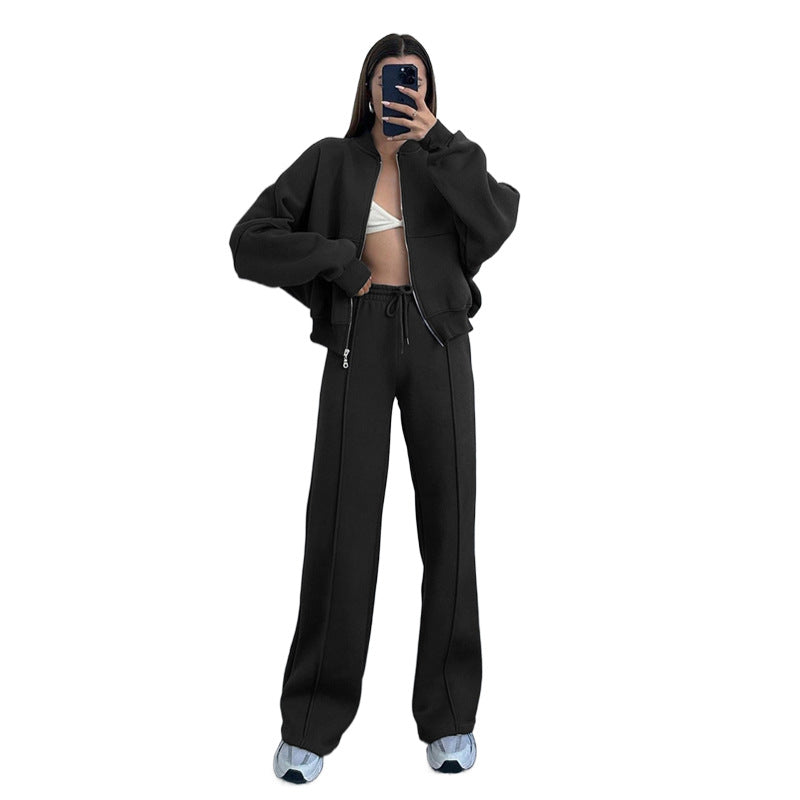 Women's Oversized Zip Up Hoodie Wide Leg Pants Set