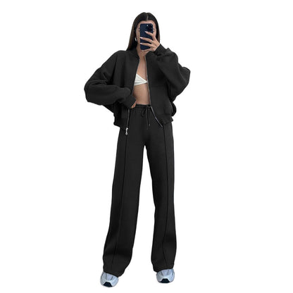 Women's Oversized Zip Up Hoodie Wide Leg Pants Set