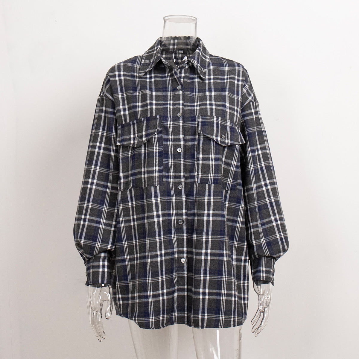 Women's Oversized Plaid Button Down Shirt with Pockets