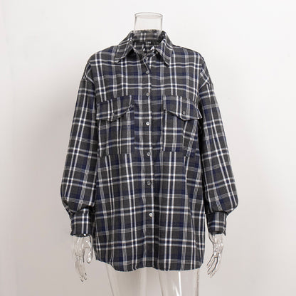 Women's Oversized Plaid Button Down Shirt with Pockets