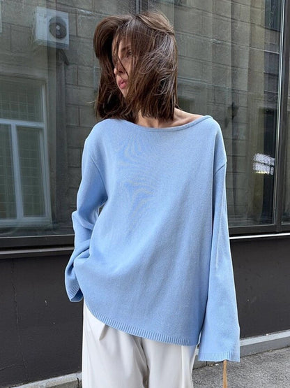 Women's Open Back Cotton Sweater Oversized Pullover