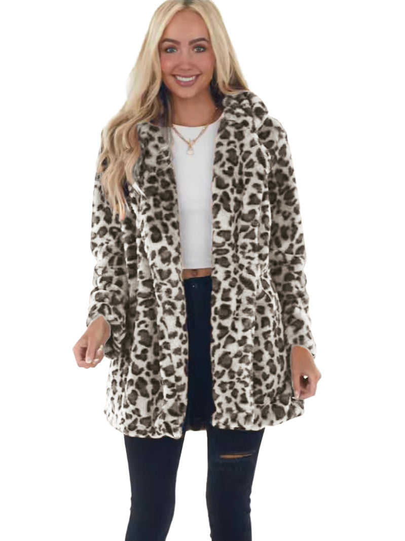 Women's Leopard Faux Fur Coat Open Front Oversized