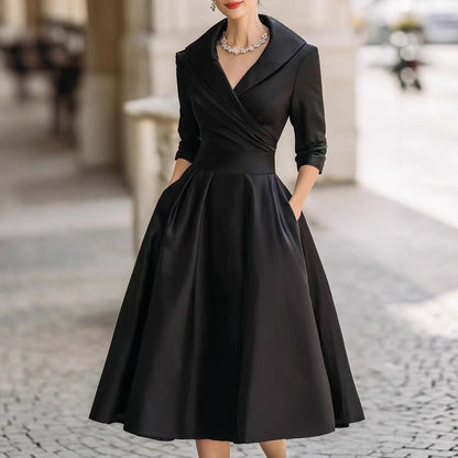 Satin Wrap Dress Long Sleeve Midi A-Line Cocktail
