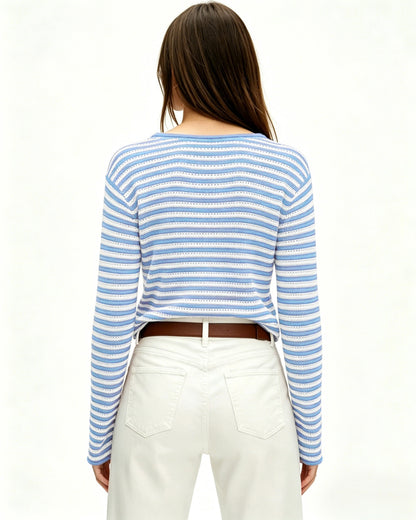 Striped Knit Sweater Round Neck Loose Pullover