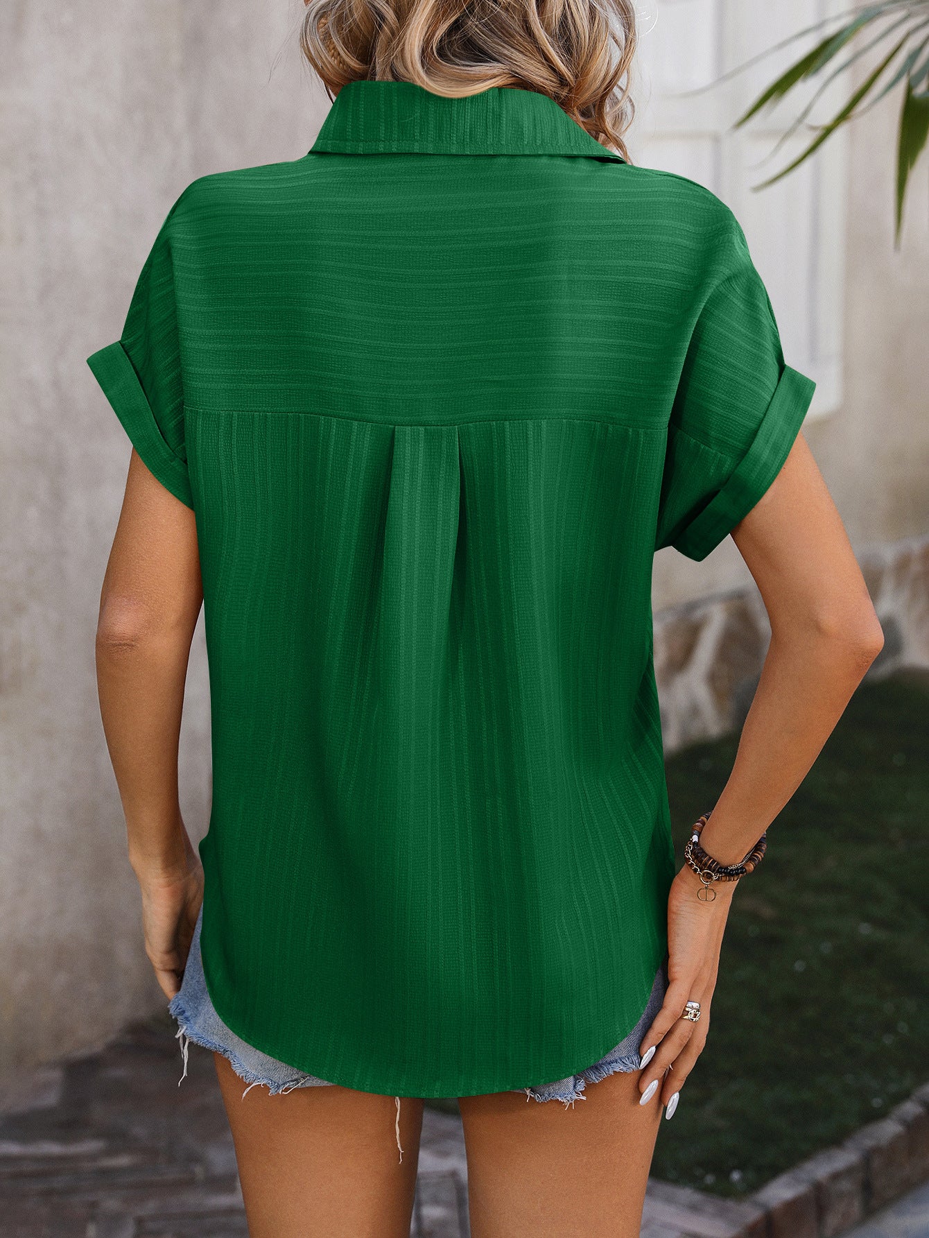 Solid textured button down shirt with relaxed fit