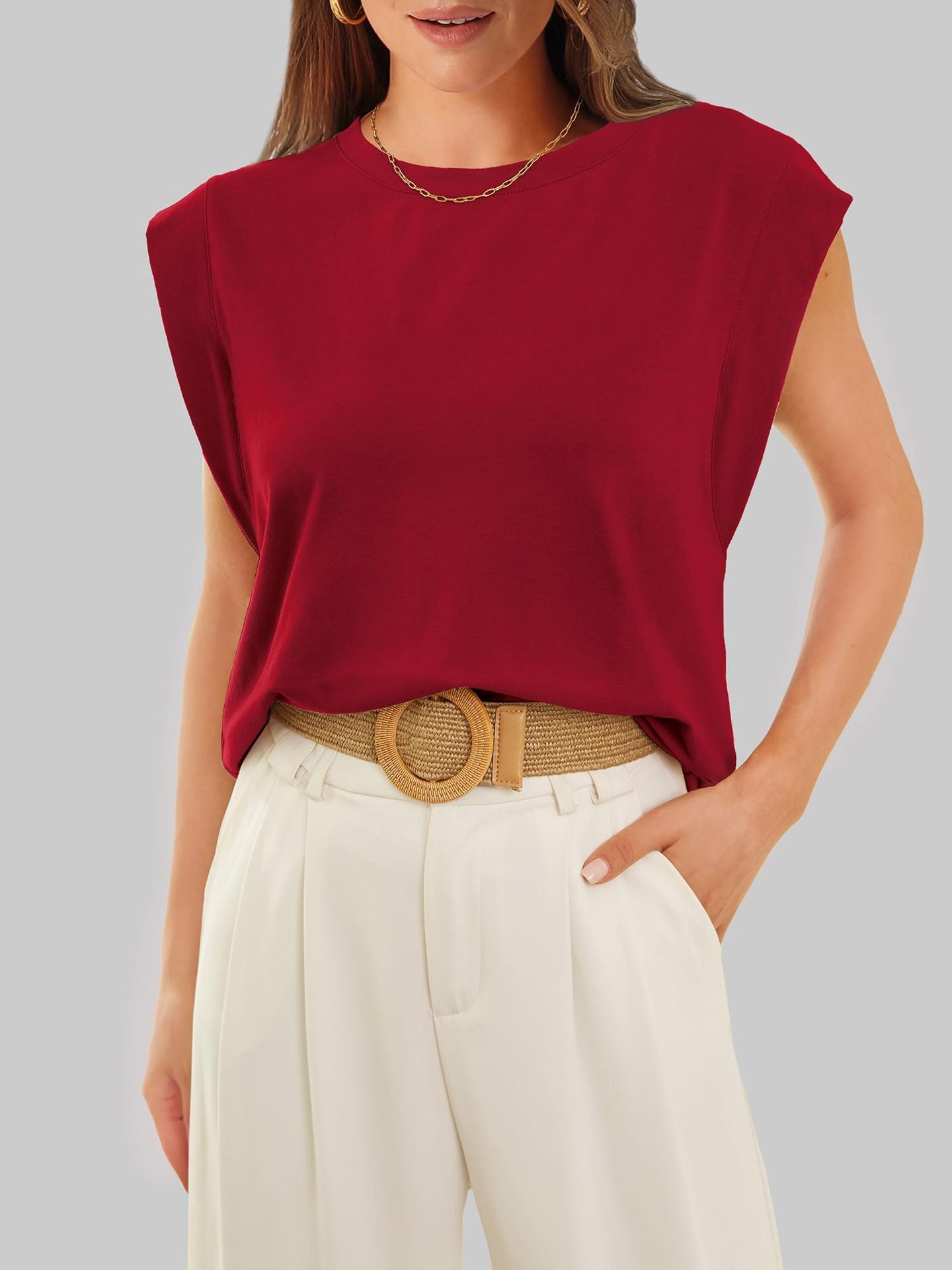 Casual Sleeveless Crew Neck Loose Tank Top