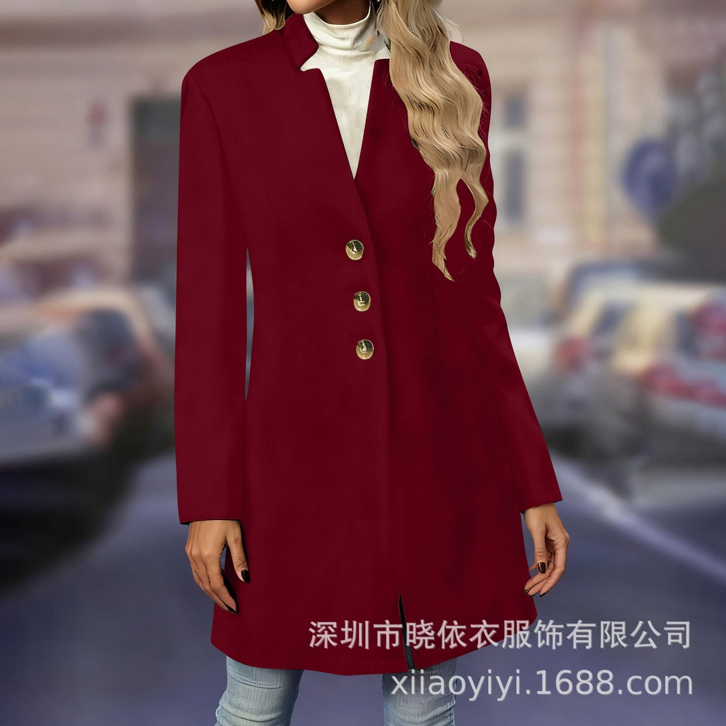 Women's Single Breasted Long Wool Blend Coat