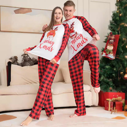 Christmas Parent-child Set Deer Head Printed Plaid Two-piece Set Christmas Pajamas