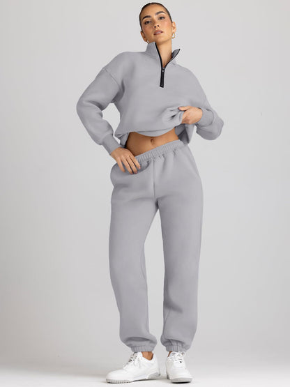 Women's Oversized Half Zip Sweatsuit Jogger Lounge Set