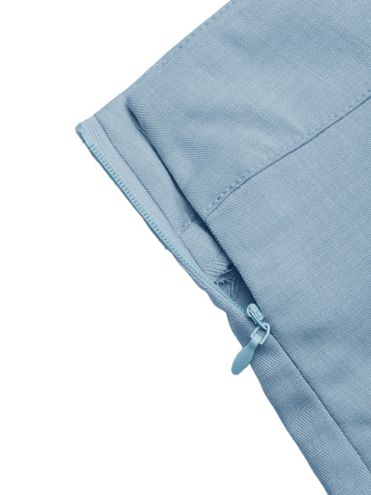 Blue Linen Look V Neck Vest & Shorts Set Summer Workwear