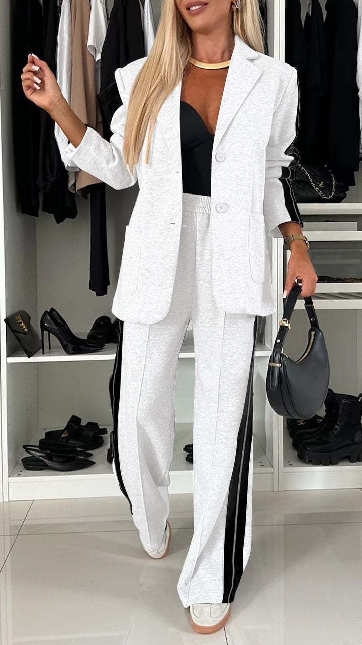 Women's Side Stripe Blazer Wide Leg Pants Matching Set