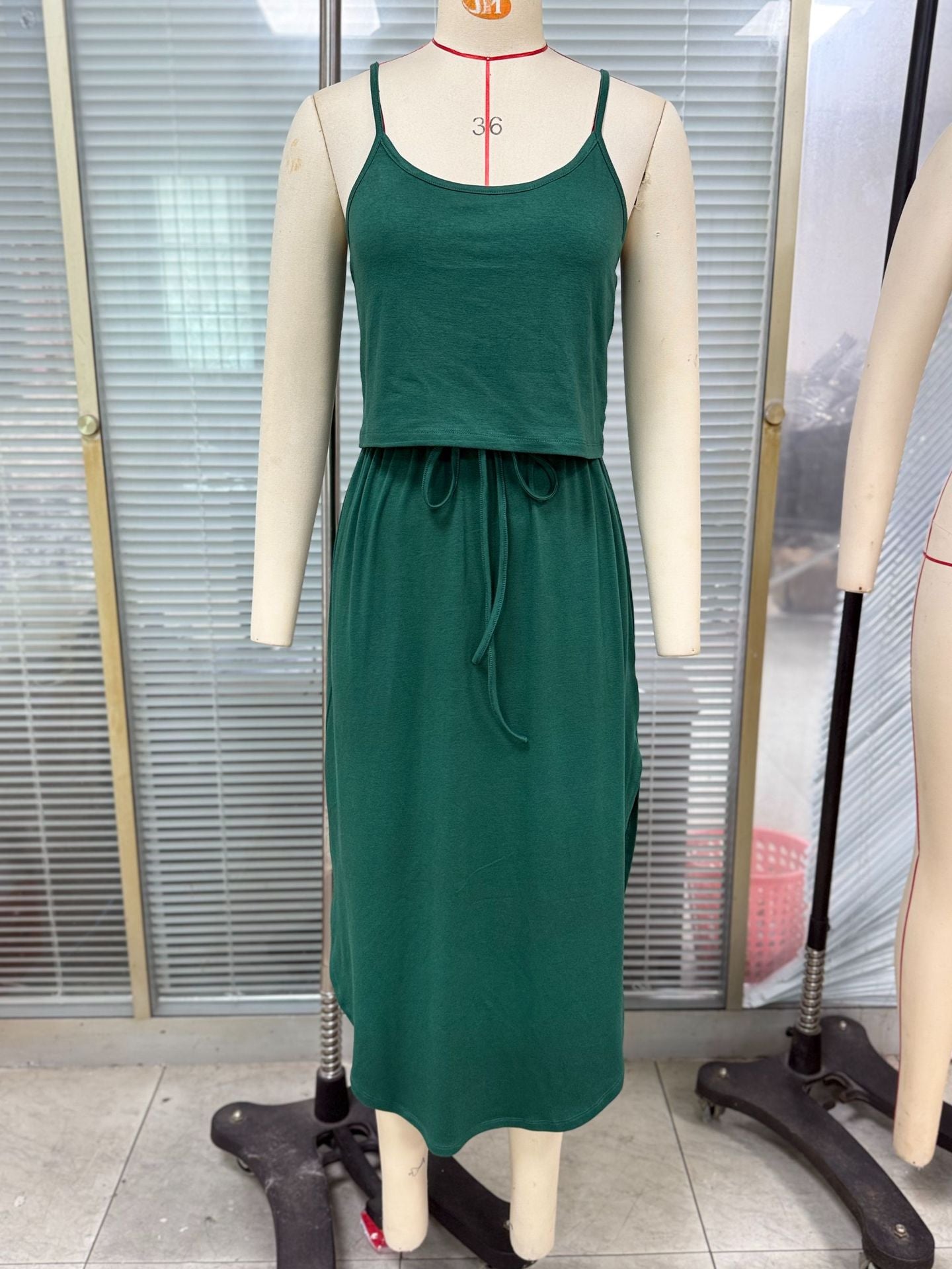 Spaghetti Strap Drawstring Split Maxi Dress Casual Summer