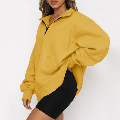 Oversized Half Zip Fleece Pullover Sweatshirt with Pocket