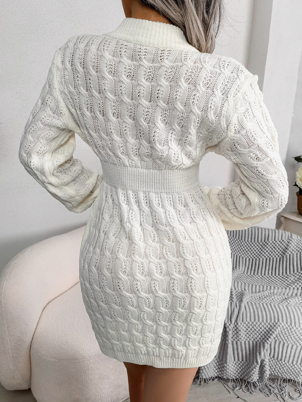 Blue Cable Knit Bodycon Sweater Dress – Fall Winter