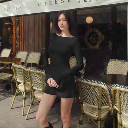 Women's Backless Tie Long Sleeve Bodycon Mini Dress
