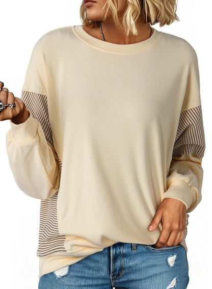 Colorblock Striped Sweatshirt Women Casual Pullover Top
