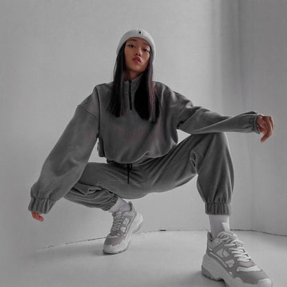 Women's Oversized Fleece Zip Sweatsuit 2 Piece Lounge Set