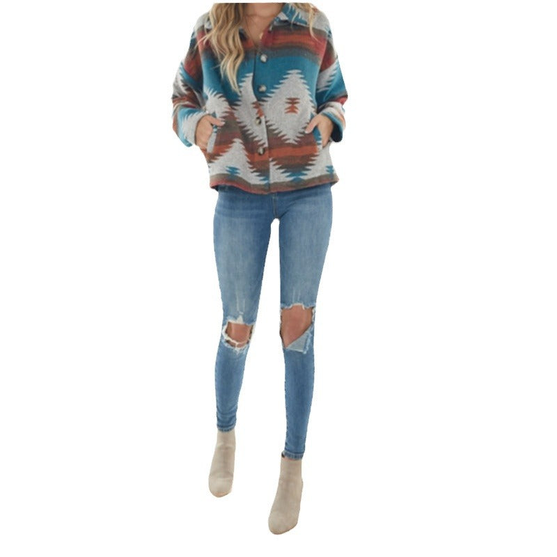 Women's Aztec Geometric Oversized Shacket Jacket