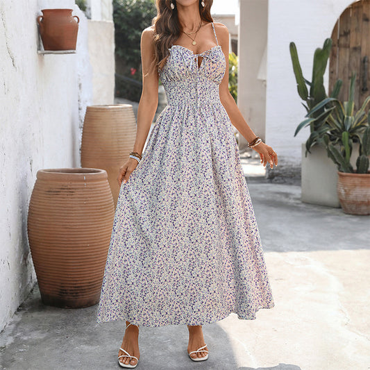 Floral Tie Front Cutout Maxi Dress Summer Vacation Style