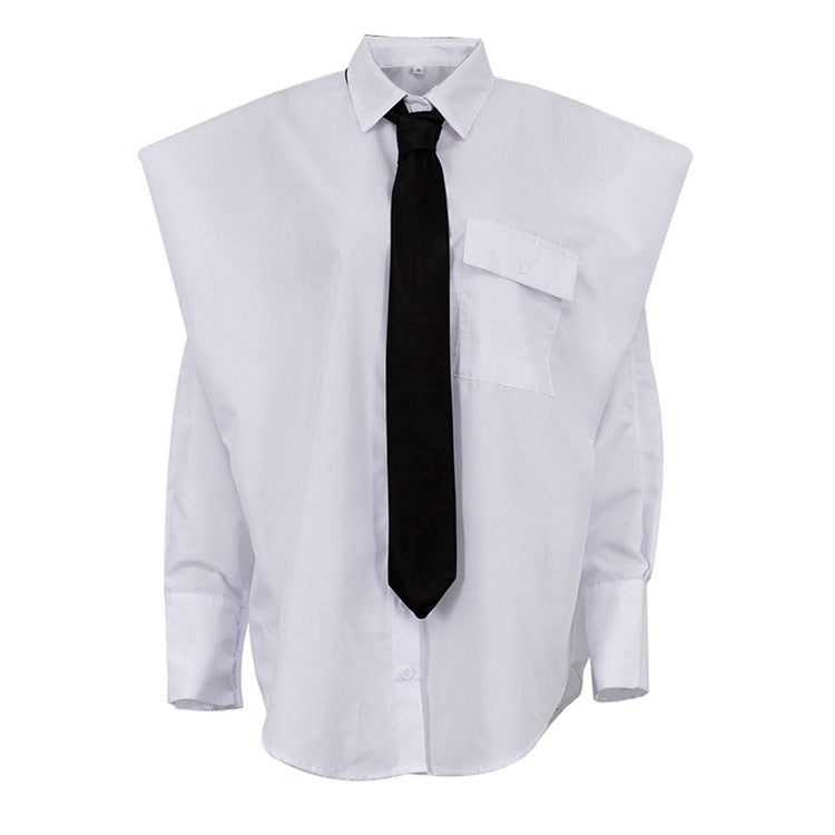 Oversized White Button Down Shirt With Tie Long Sleeve