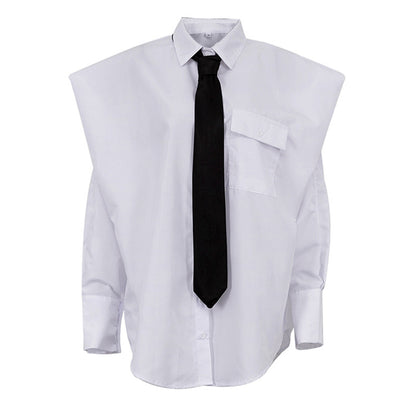 Oversized White Button Down Shirt With Tie Long Sleeve