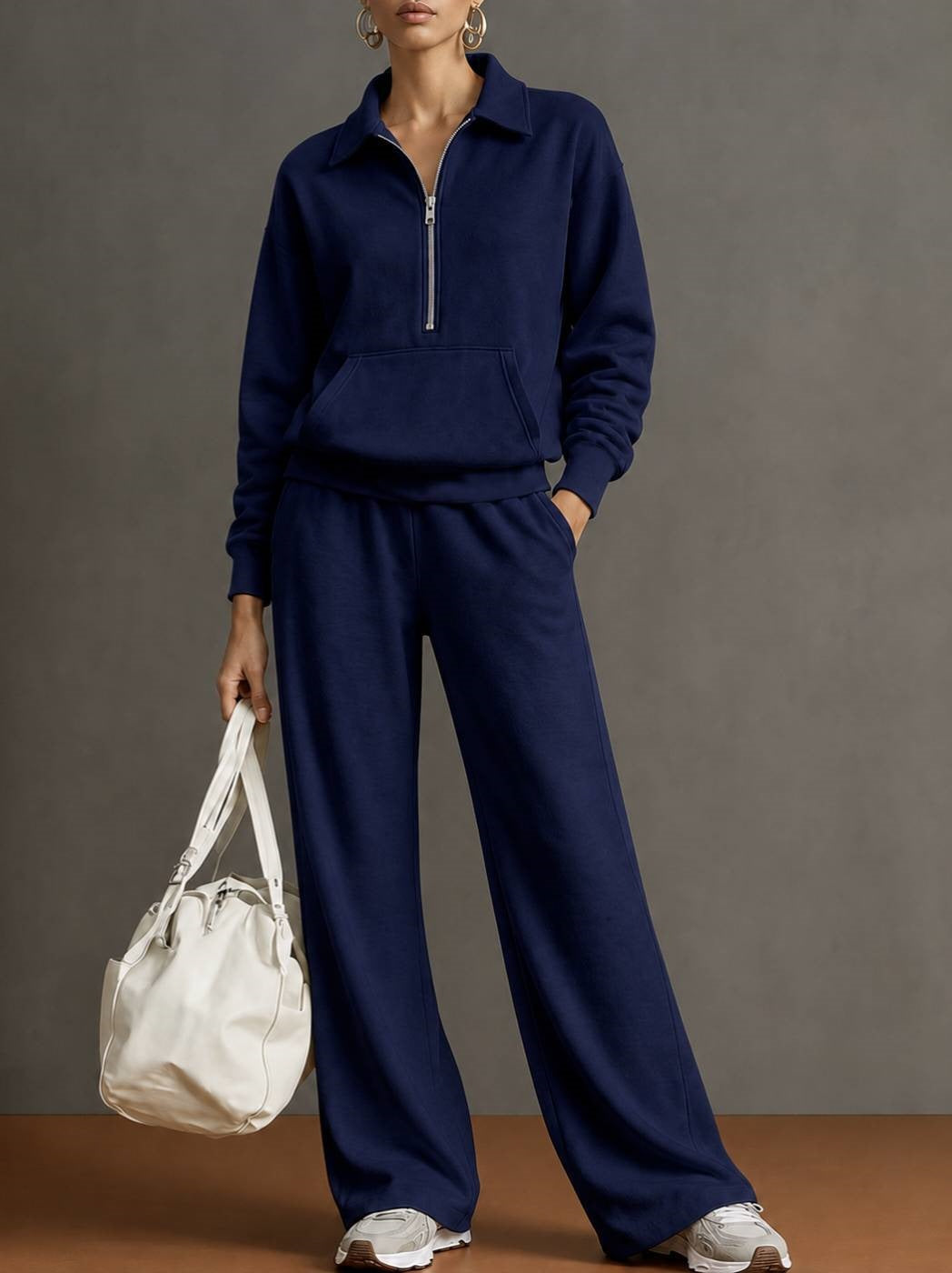 Women's Half Zip Sweatshirt Wide Leg Pants Lounge Set