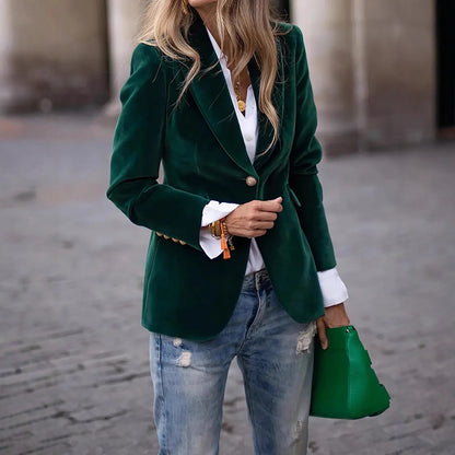 Women's Velvet Blazer Fitted Elegant Work Jacket