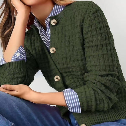 Women's Cropped Cardigan Button Front Textured Knit
