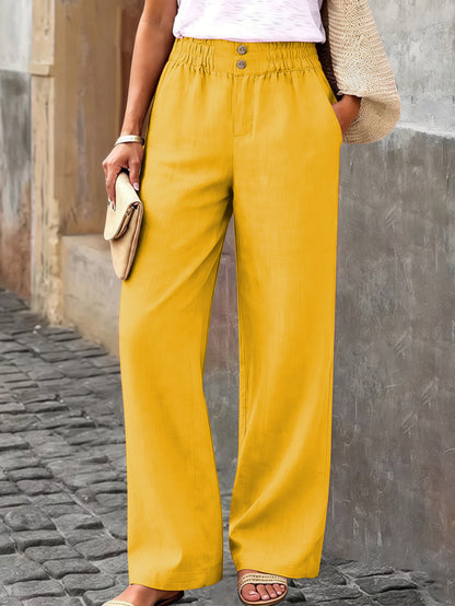 Women's Casual Straight Leg Pants Elastic Waist Pockets