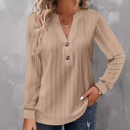 Women's Long Sleeve V Neck Button Front Casual Tunic Top
