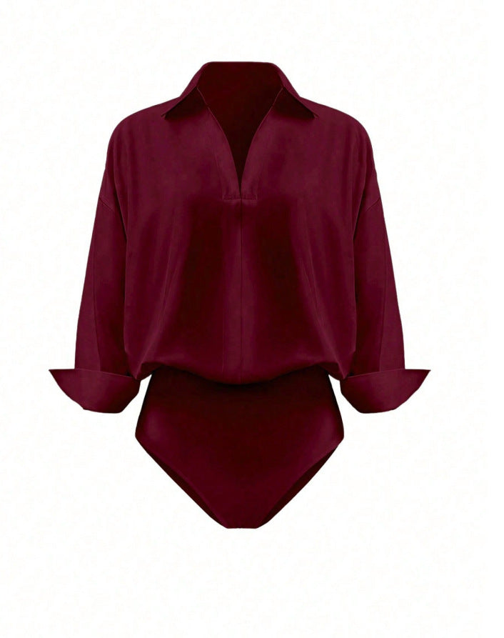 Women's V Neck Collared Business Casual Blouse Long Sleeve
