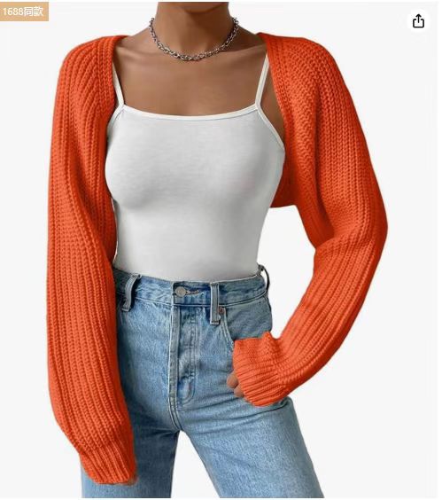 Women's Cropped Ribbed Knit Open Front Shrug Cardigan