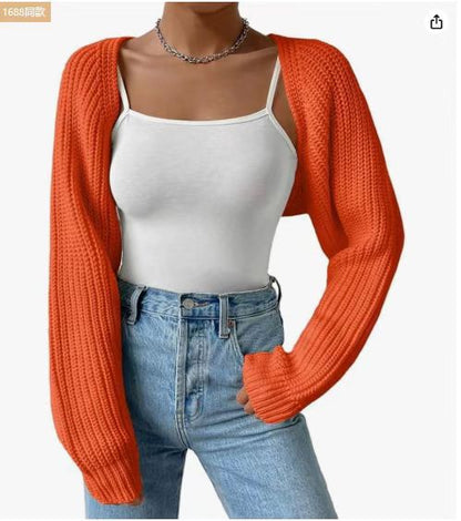 Women's Cropped Ribbed Knit Open Front Shrug Cardigan