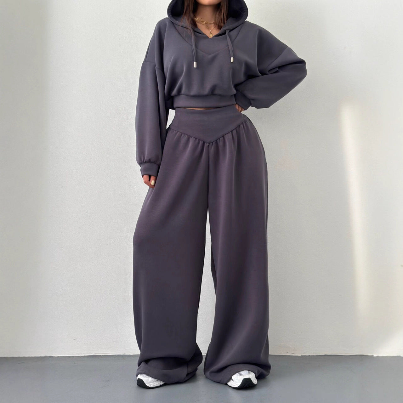 Women's V Neck Hoodie Wide Leg Sweatpants Lounge Set
