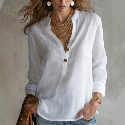 Women's V Neck Button Front Long Sleeve Casual Blouse