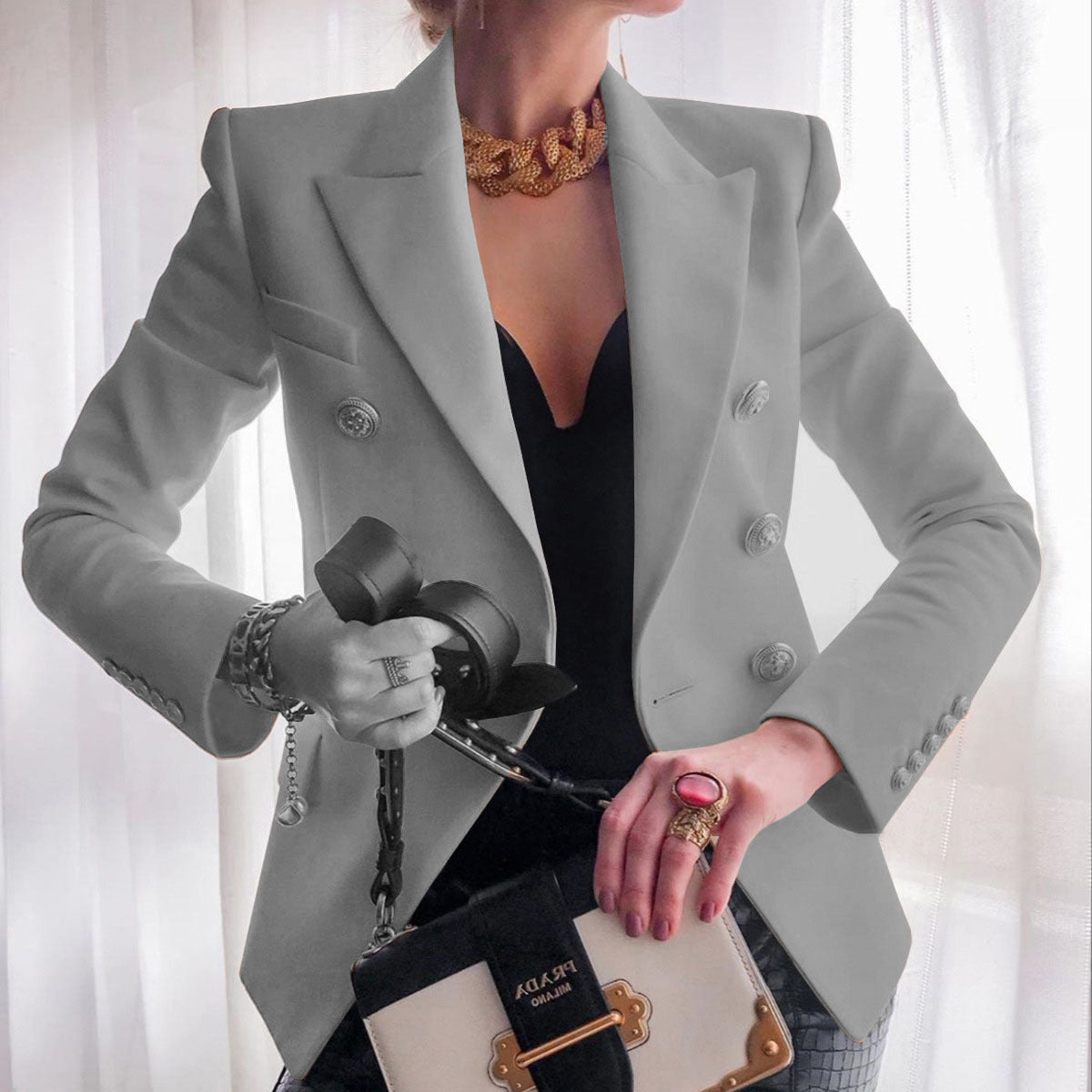 Cropped Double Breasted Blazer Jacket Tailored Fit