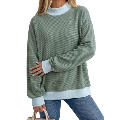 Striped Contrast Trim Relaxed Fit Long Sleeve Knit Top